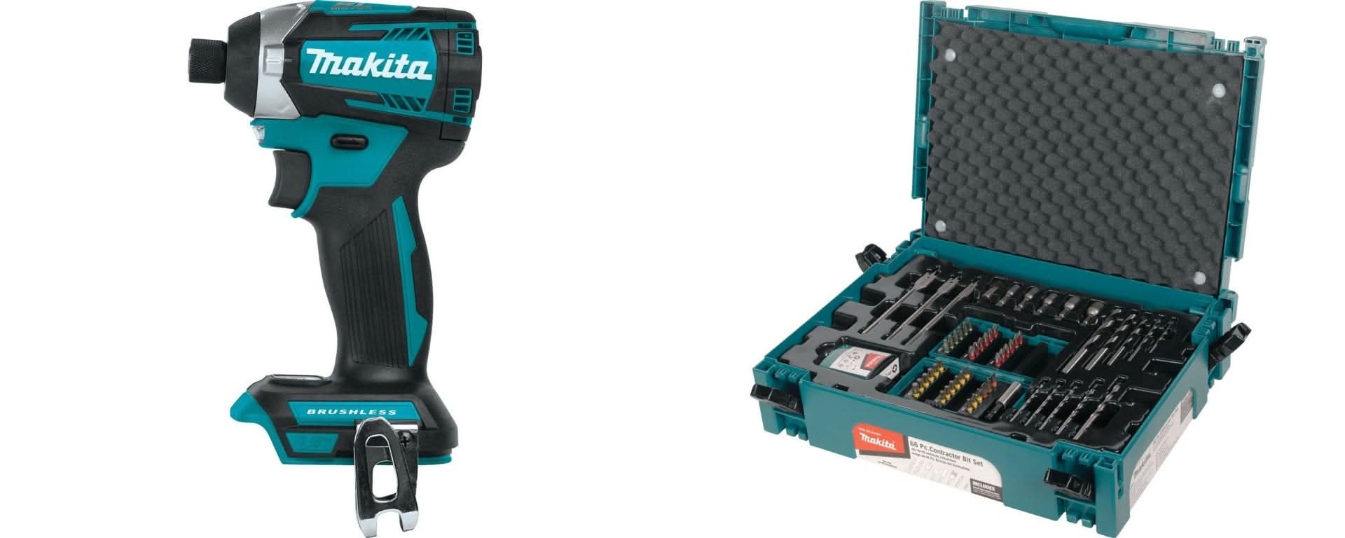 Makita 18V Brushless Cordless Quick-Shift Mode 3-Speed Impact Driver with 66-Piece Contractor Bit Set in Systainer (Bare Tool) - Image 1
