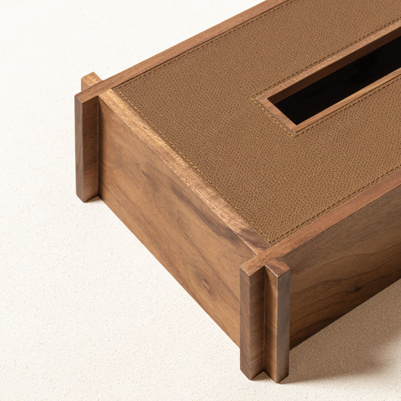 GIOBAGNARA | STRUCTURA LEATHER AND WOOD RECTANGULAR TISSUE HOLDER #1 | $800.00 - Image 2
