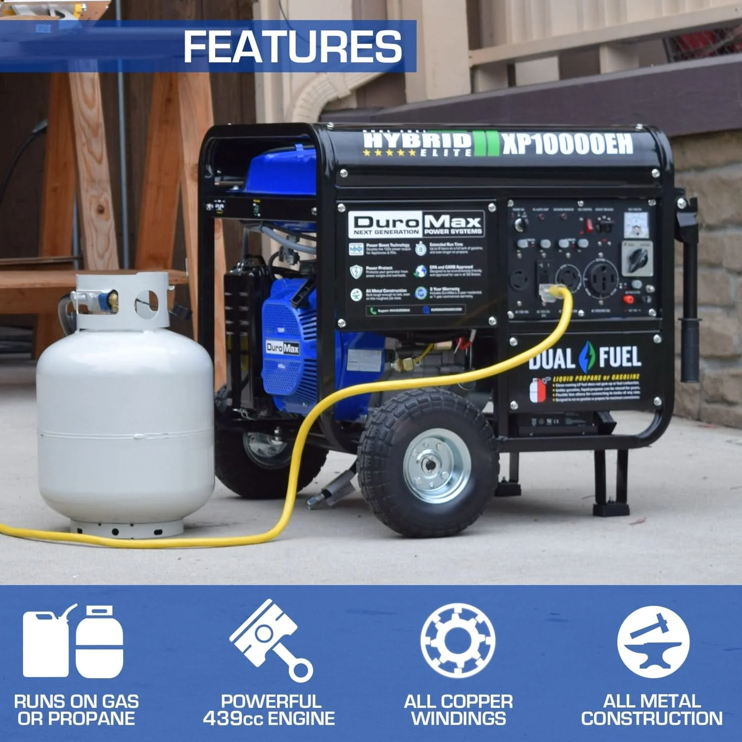 DuroMax XP10000EH 10,000-Watt 439cc Electric Start Dual Fuel Hybrid Portable Generator - Image 2
