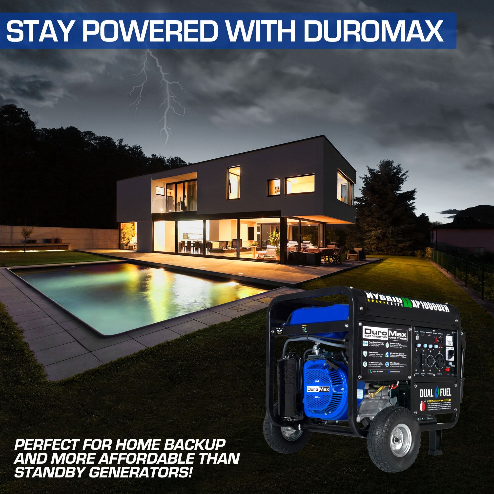 DuroMax XP10000EH 10,000-Watt 439cc Electric Start Dual Fuel Hybrid Portable Generator - Image 3