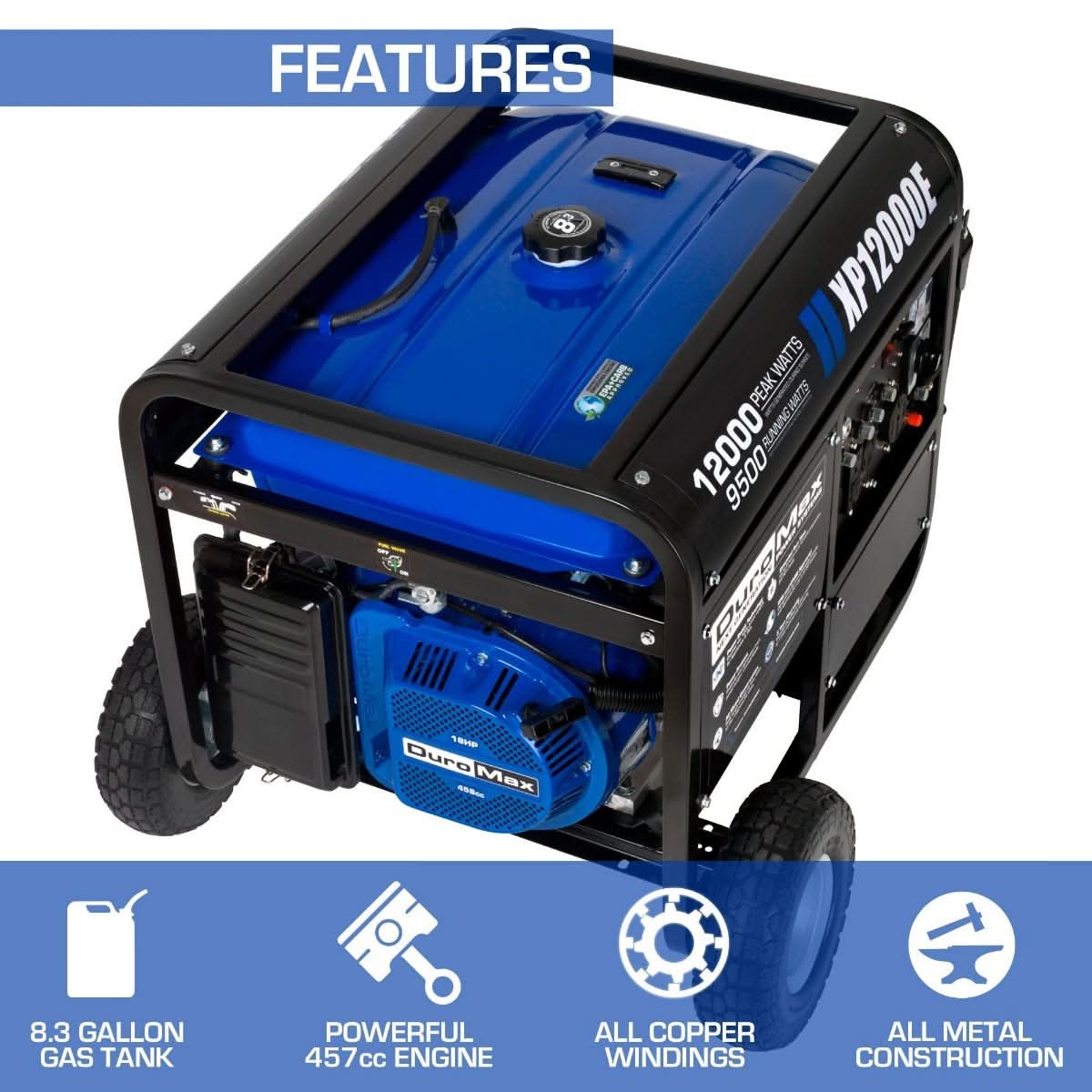 DuroMax XP12000E 12,000-Watt 457cc Portable Gas Electric Start Generator - Image 3