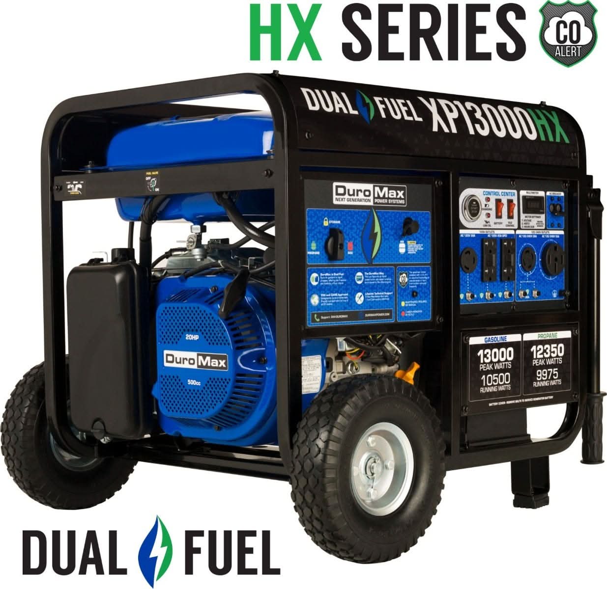 DuroMax XP13000HX 13000-Watt 500cc Dual Fuel Gas Propane Portable Generator with CO Alert - Image 2