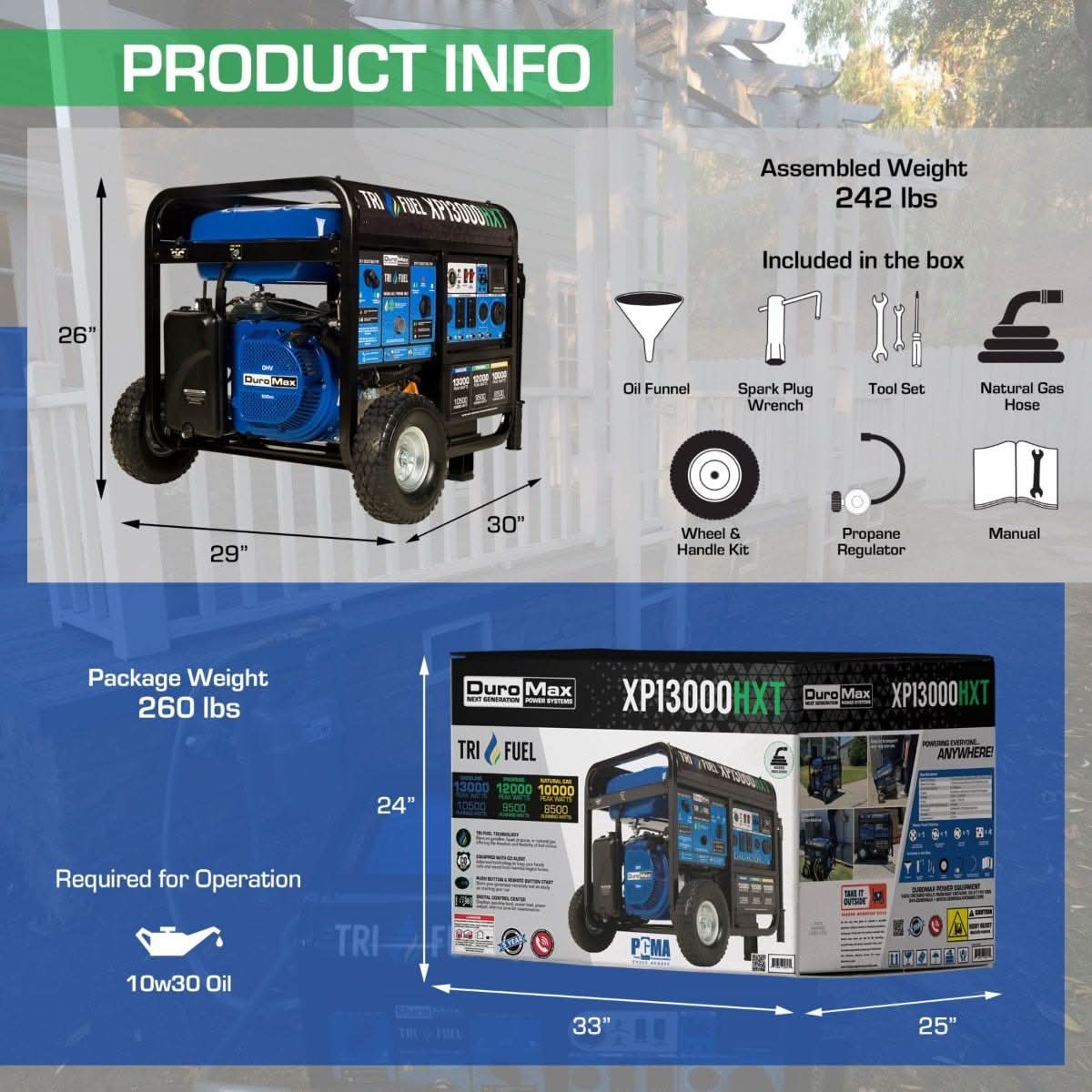 DuroMax XP13000HXT 13000-Watt 500cc Tri Fuel Gas Propane Natural Gas Portable Generator with CO Alert - Image 3