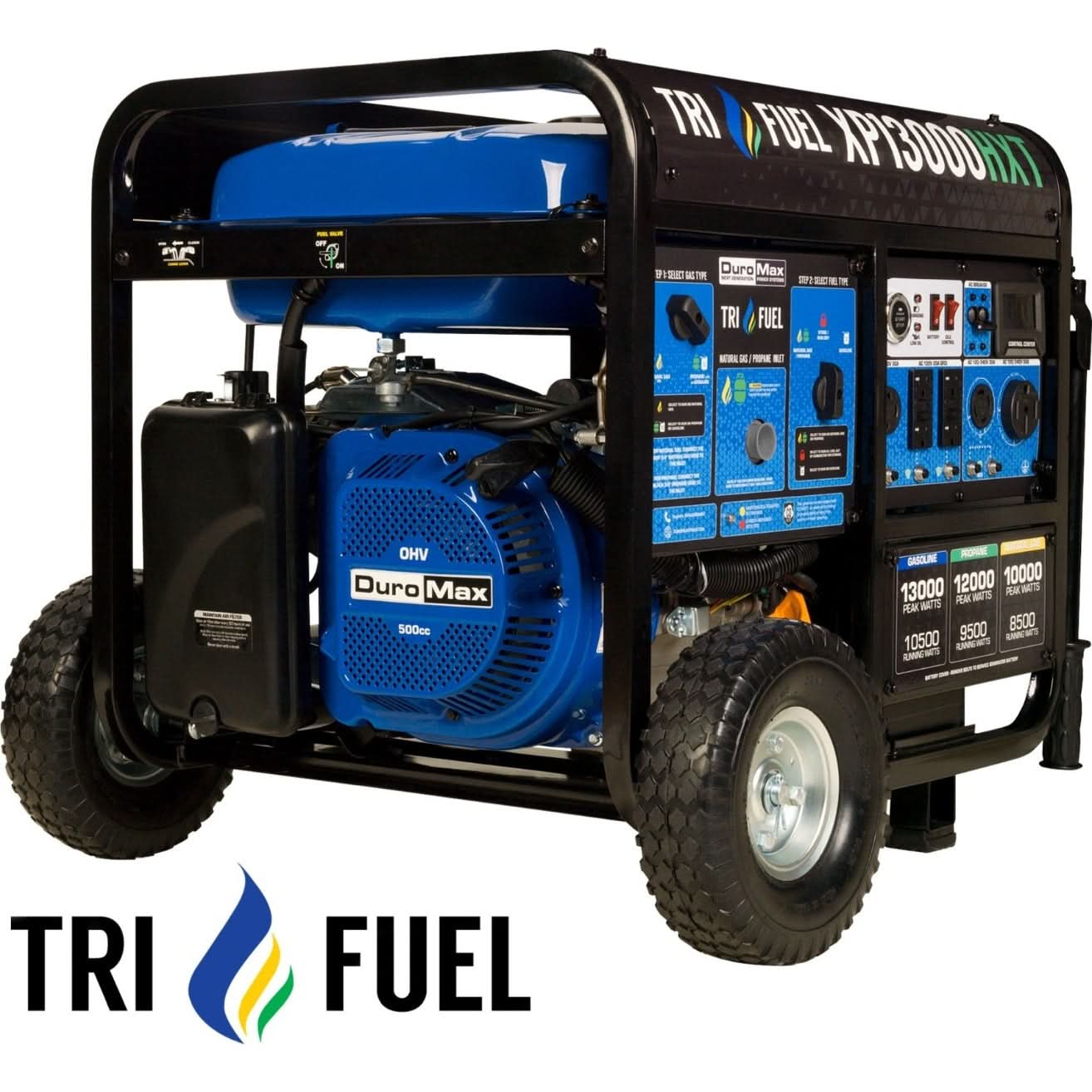 DuroMax XP13000HXT 13000-Watt 500cc Tri Fuel Gas Propane Natural Gas Portable Generator with CO Alert - Image 2