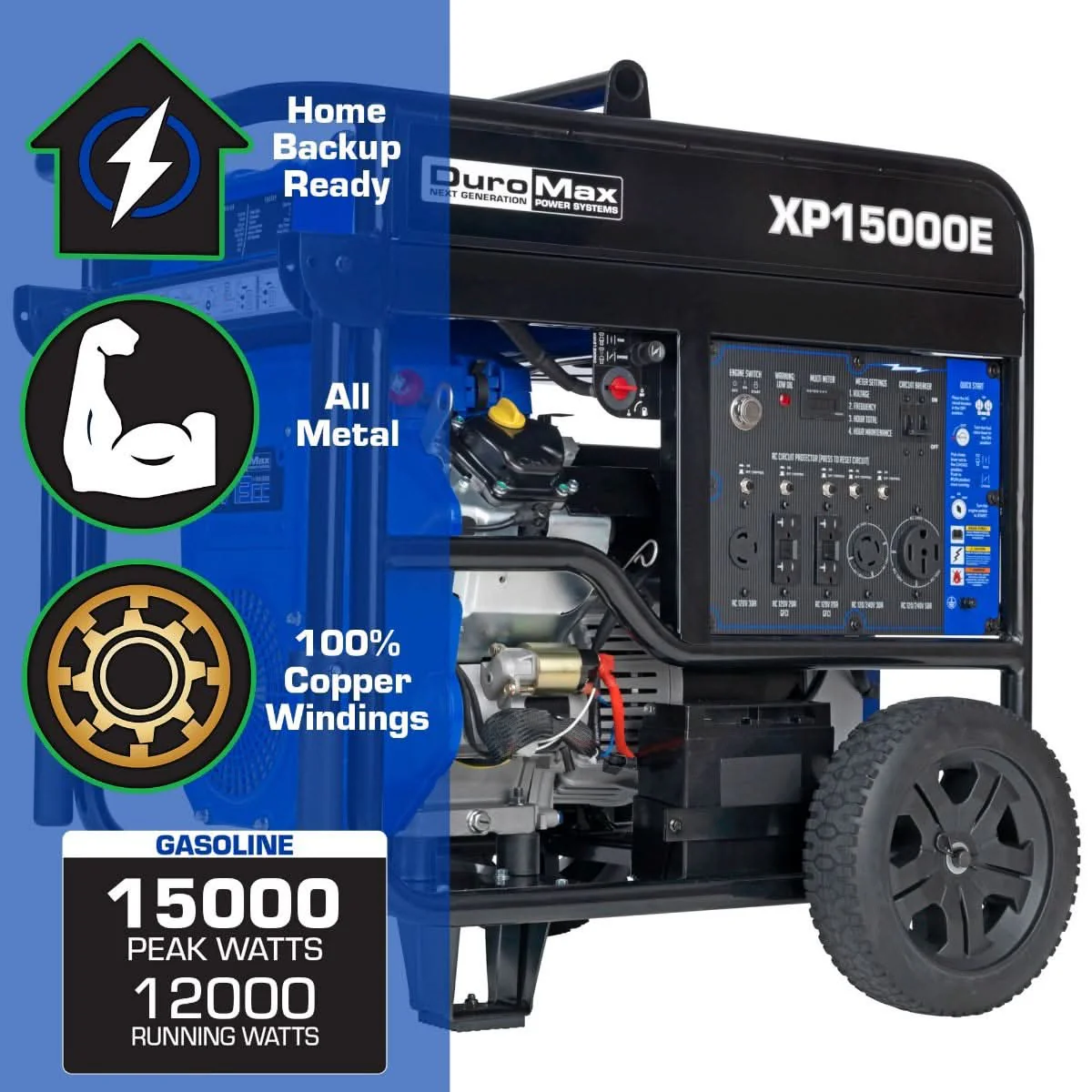 DuroMax XP15000E 15,000-Watt 713cc V-Twin Gas Powered Electric Start Portable Generator - Image 2