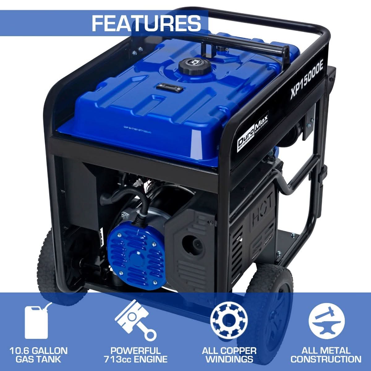 DuroMax XP15000E 15,000-Watt 713cc V-Twin Gas Powered Electric Start Portable Generator - Image 3