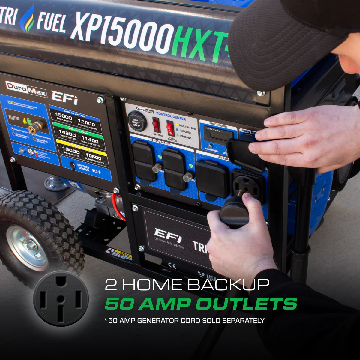 Duromax XP15000HXT+ Electric Start 15,000 Watt Tri-Fuel EFI Portable Generator - Image 2
