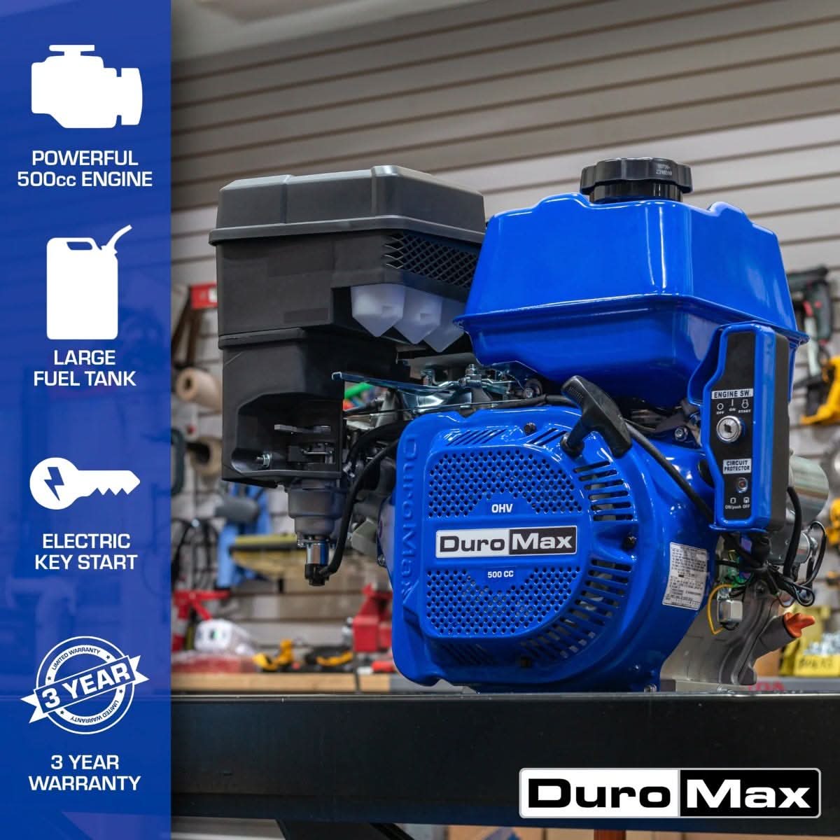 Duromax XP20HPE 500cc 1" Shaft Recoil/Electric Start Gasoline Engine - Image 2