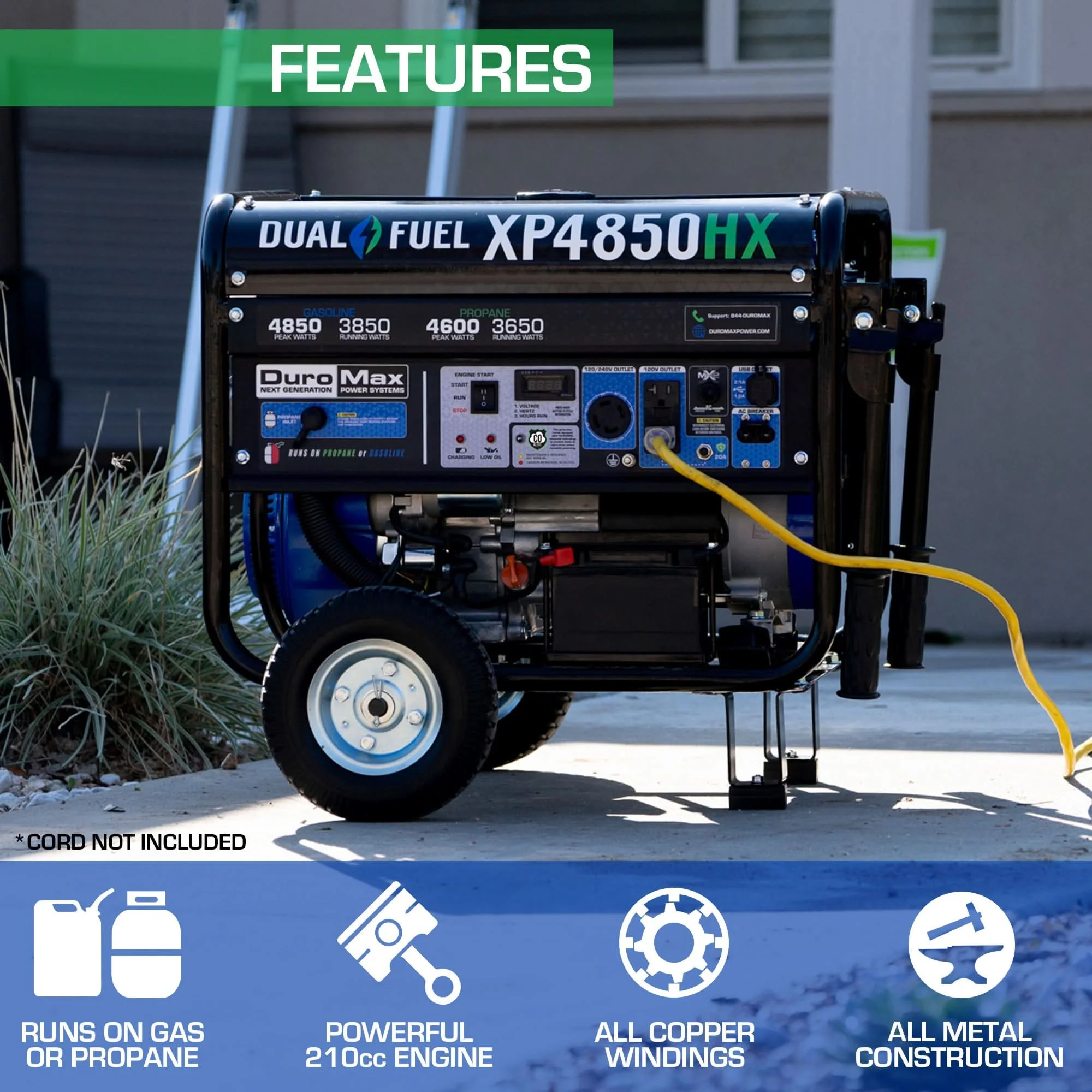 DuroMax XP4850HX 4,850-Watt 210cc Dual Fuel Gas Propane Portable Generator with CO Alert - Image 2