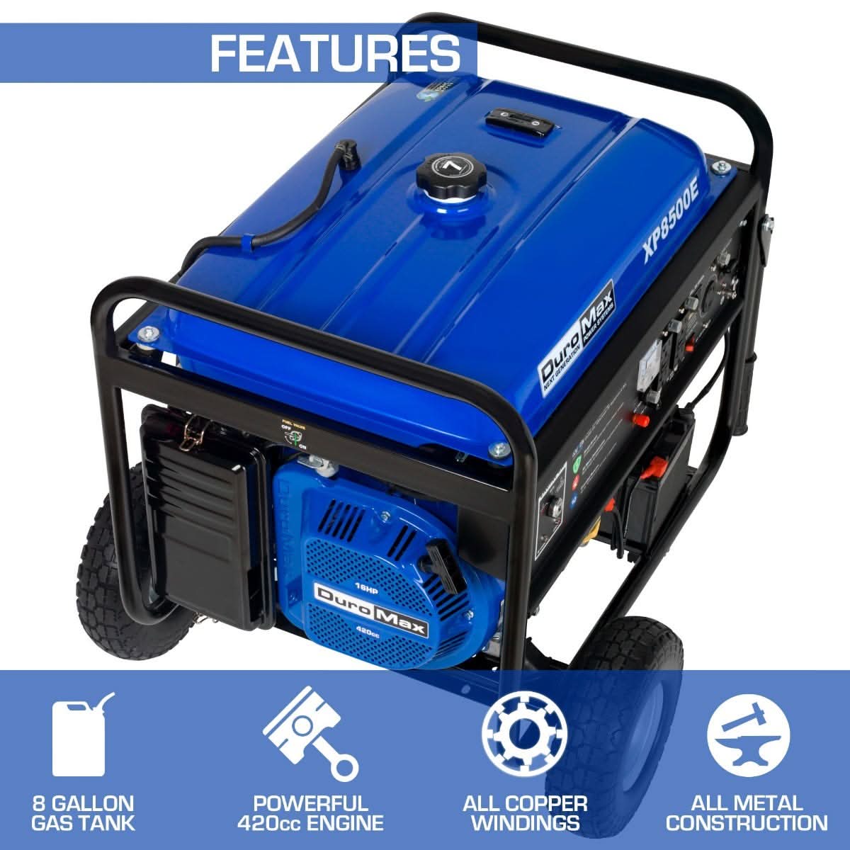 DuroMax XP8500E 8,500-Watt 420cc Gas Generator w/ Electric Start and Wheel Kit - Image 3