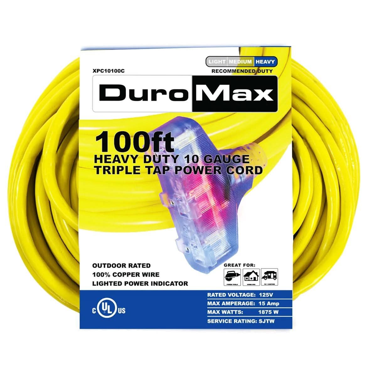 DuroMax XPC10100C 100-Foot 10-Gauge Triple Tap Extension Power Cord - Image 1
