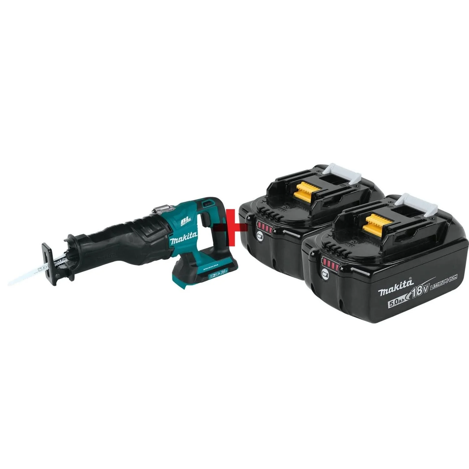 Makita 18V X2 (36V) Brushless Cordless Recipro Saw with 18V LXT 5.0AH Batteries, 2-Pack - Image 1
