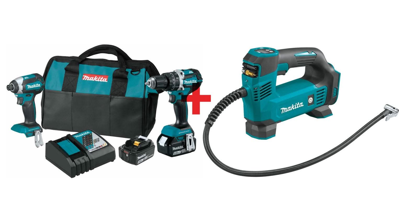 Makita 18V LXT Brushless Cordless 2-Piece Combo 5.0Ah Kit plus 18V Cordless Inflator, Tool Only - Image 3