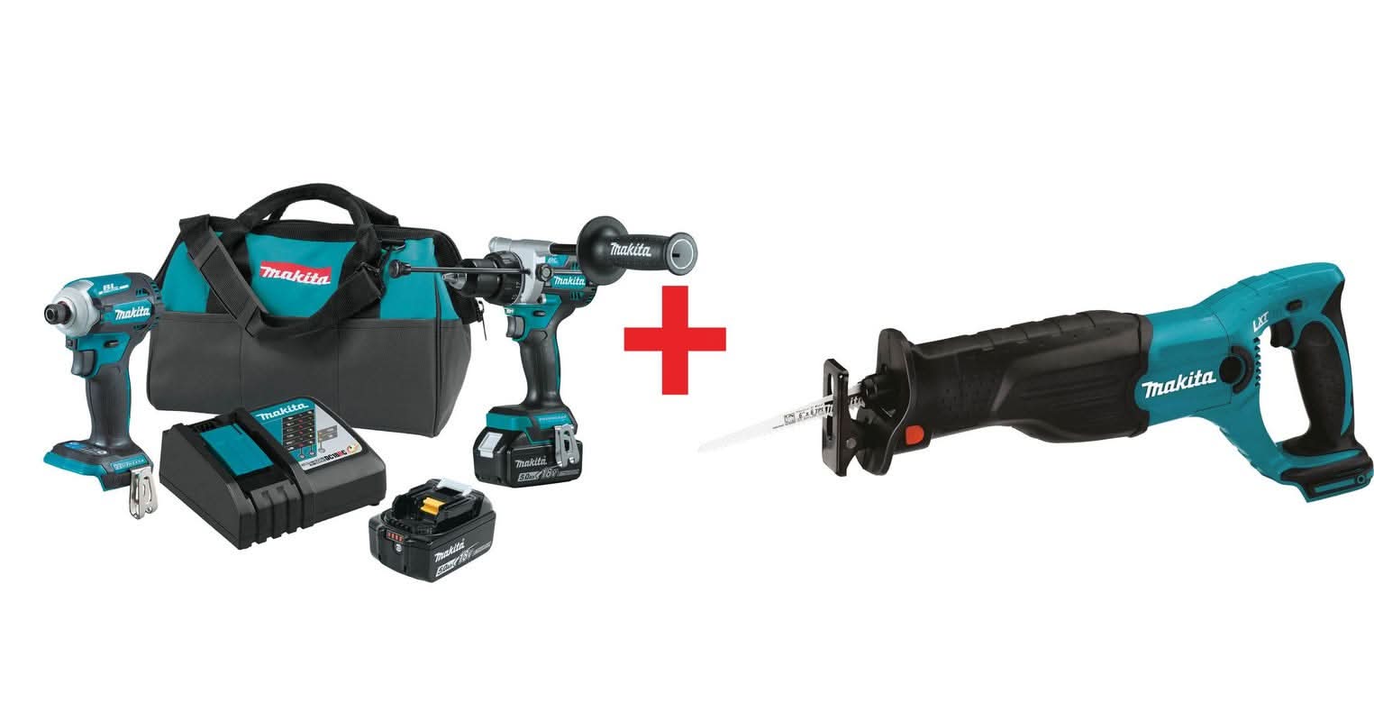 Makita 18V LXT Brushless Impact Driver, Hammer Drill and Reciprocating Saw 5.0Ah Combo Kit - Image 2