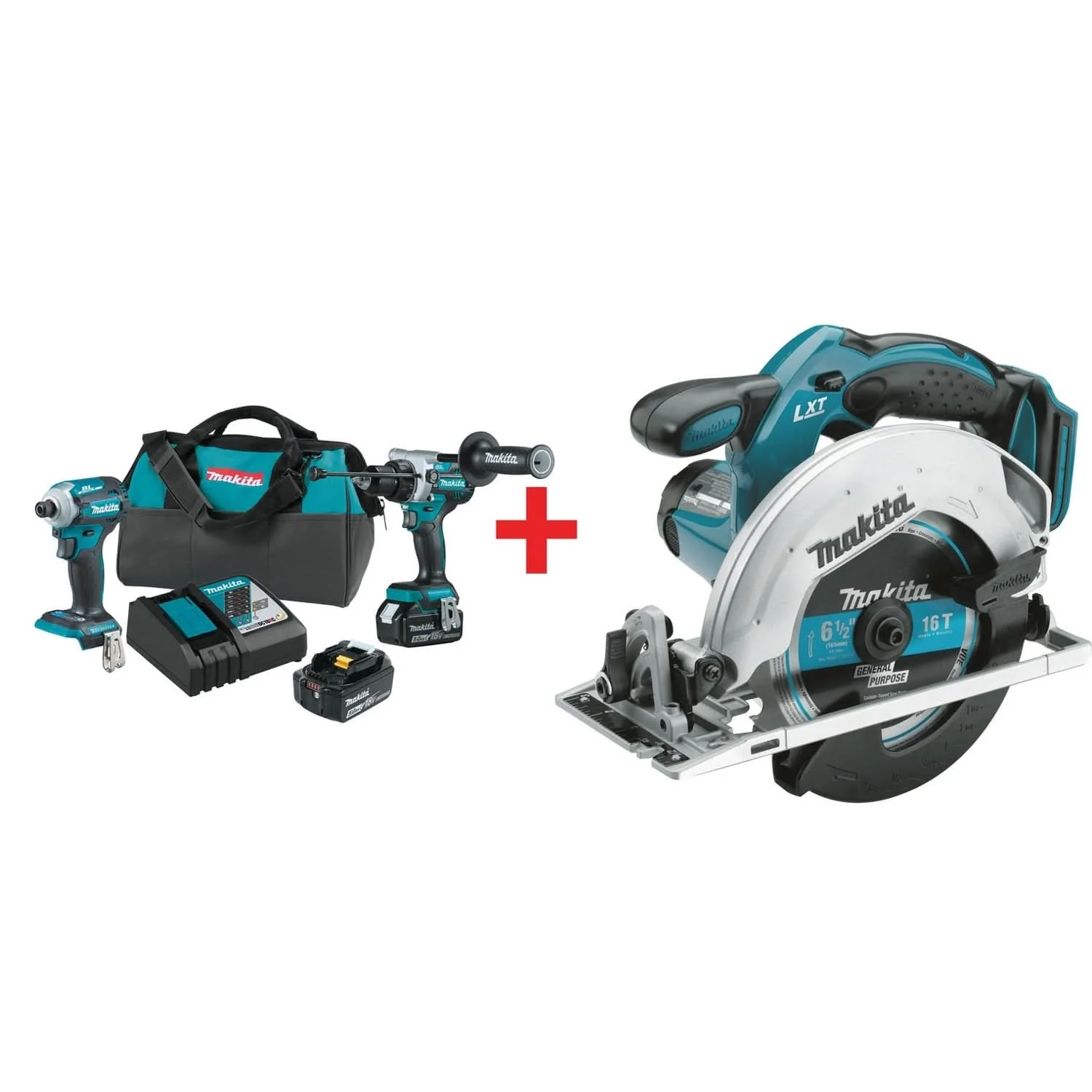 Makita 18V LXT Brushless Impact Driver, Hammer Drill and 6-1/2" Circular Saw 5.0Ah Combo Kit - Image 1
